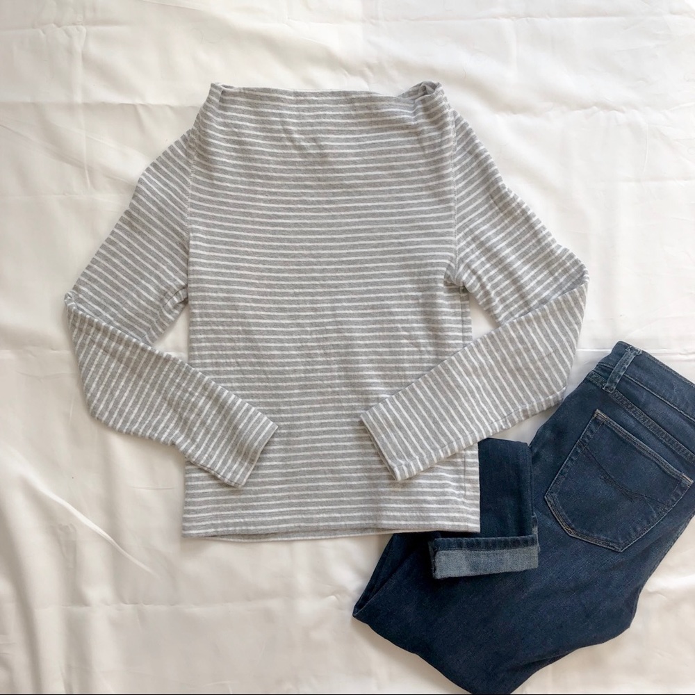 James Perse Raglan Stripe Gray/White Cowl Neck Top